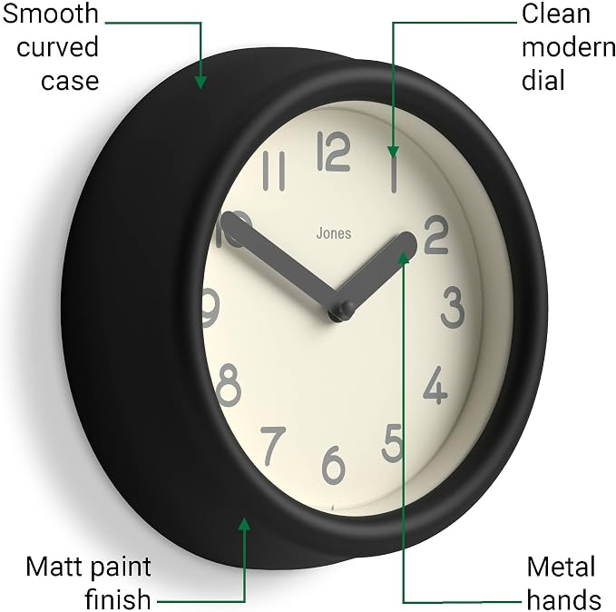 JONES CLOCKS® Fuze wall Clock | Small Round Clock | Black | Playful Modern - Image 5