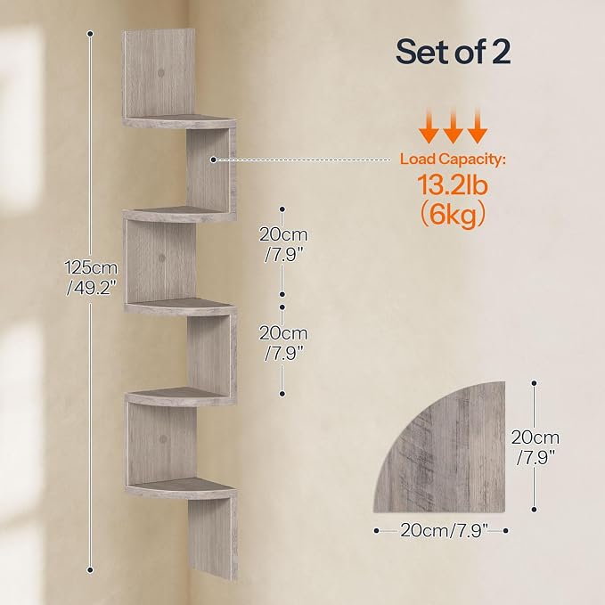 HOOBRO Corner Shelf Wall-Mounted, 5-Tier Corner Bookshelves - Image 3