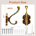 Zonon 8 Pcs Antique Gold Wall Hooks Set Vintage Coat & Towel Hooks - Image 2