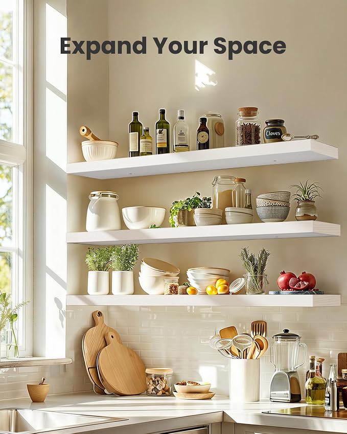 AMADA HOMEFURNISHING 47.2" L Floating Shelves, Wall Shelves Set of 3 - Image 3