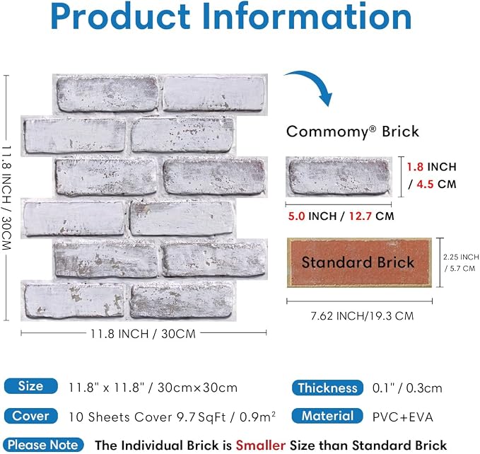 COMSTICKC 3D Faux Brick Wall Panel Peel and Stick, Small Size, Ultra-Light PVC - Image 3