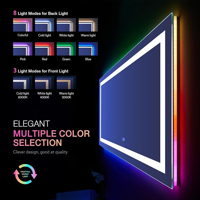 LOAAO 55X30 Inch RGB LED Bathroom Mirror - Image 3