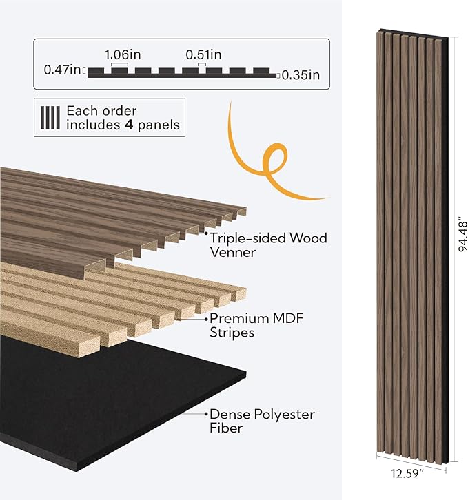 Olanglab Wood Wall Panels 4 Pack, Wood Slat Acoustic Wall Panels, 94.5"x12.6" - Image 4