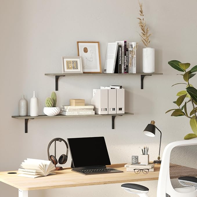 DINZI LVJ Long Wall Shelves, 31.5 Inch Wall Mounted Shelves Set of 2, - Image 9
