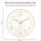 Foxtop 14 Inch Large Wall Clock Silent Non-Ticking Battery Operated Round - Image 2