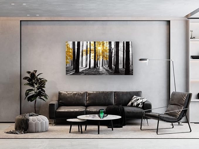 Cao Gen Decor Art S06350 Wall Art Canvas Painting Yellow Tree in Black and - Image 3