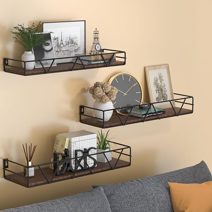 Amaoot Floating Shelves Set of 3, Home Wood Wall Shelf, Farmhouse Shelf - Image 2