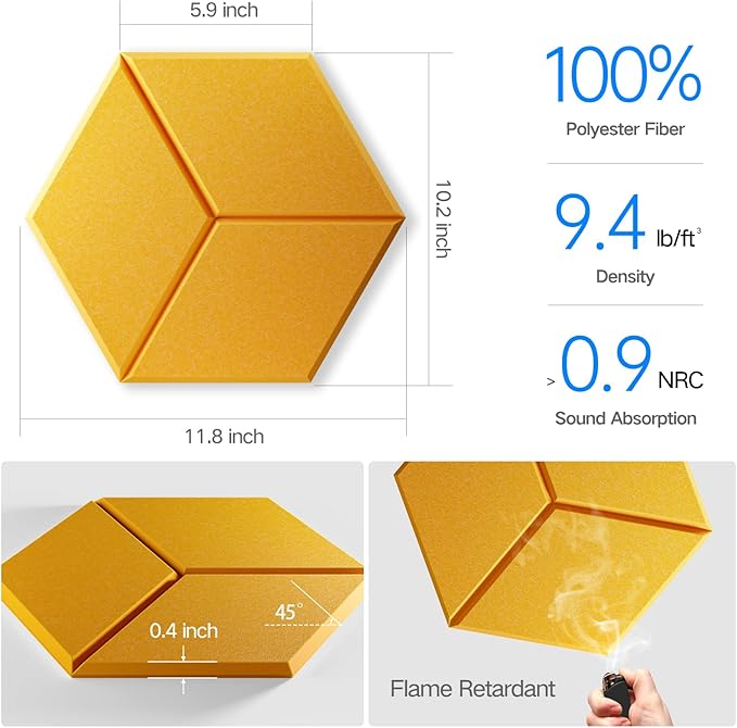 22 Pack Self-Adhesive Acoustic Panels 12" X 10" X 0.4" - Image 3