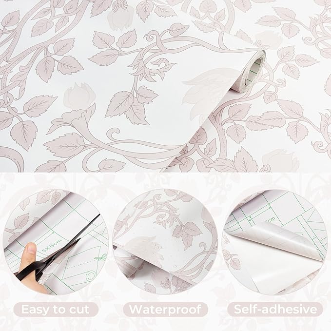 YXTII 17.3"×78.7" Pink Peel and Stick Wallpaper, Floral Wallpaper - Image 2