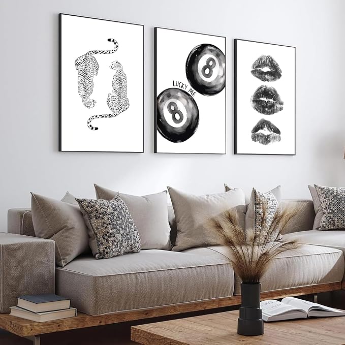 BOKPEN Trendy Black and White Leopard Canvas Wall Art, Funky Y2k Lucky 8 Ball - Image 2
