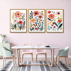 KISSFOX Framed Colorful Wildflower Canvas Wall Art Set Of 3 Flowers Pictures - Image 3