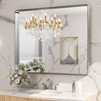 LOAAO 40X36 Inch Brushed Nickel Bathroom Mirror, Rounded Rectangle Silver Metal - Image 8