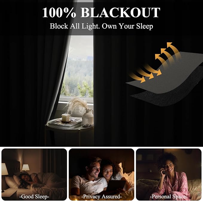 RYB HOME 100% Blackout Room Divider Curtain Panel, Thermal Insulated & Privacy - Image 3
