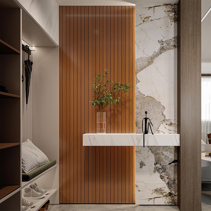 YLL YLL PVC Slat Wall Panel Peel and Stick 118"x 15.7" Faux Walnut Wood Grain - Image 2