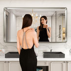 LOAAO 84X32 Inch Brushed Nickel Bathroom Mirror, Rounded Rectangle Silver Metal - Image 2