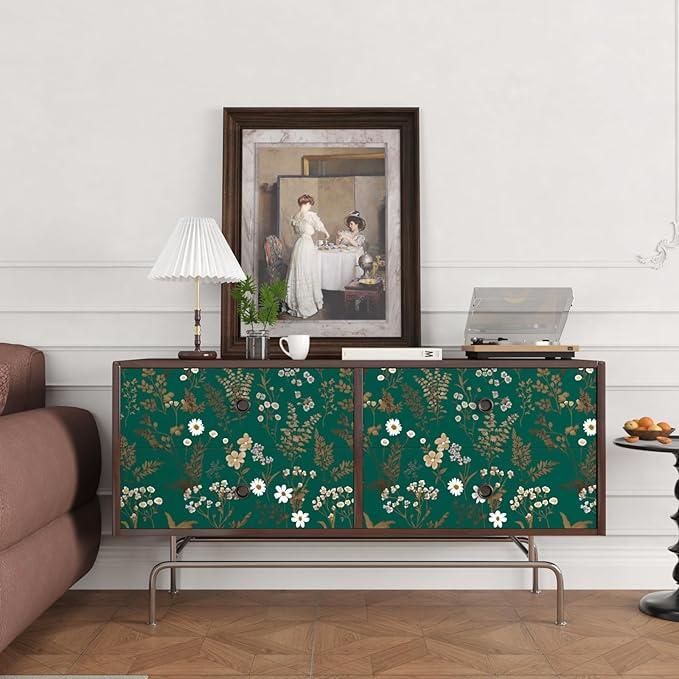 Laatse Dark Floral Wallpaper Peel and Stick 17.5in x 118in Vintage Green Gold - Image 6