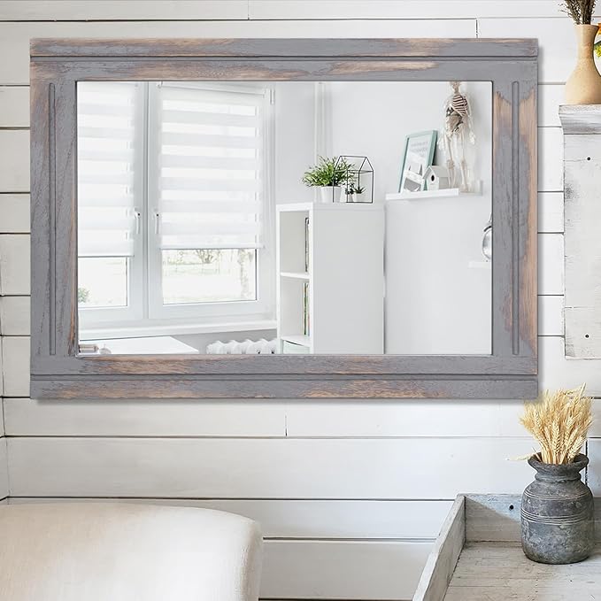 AAZZKANG Wood Framed Mirror Rectangular Rustic Wall Mirrors Decorative Large - Image 5