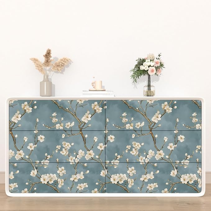 Vintage Floral Wallpaper Peel and Stick Blue White Flowers Contact Paper Vinyl - Image 2