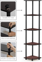Furinno TURN-N-TUBE Corner Shelf Set of 2, 5-Tier Corner Bookshelf, Open - Image 4