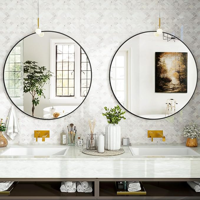 VooBang Black Round Mirror, Small 16" Circle Mirror, Round Wall Mirror - Image 6