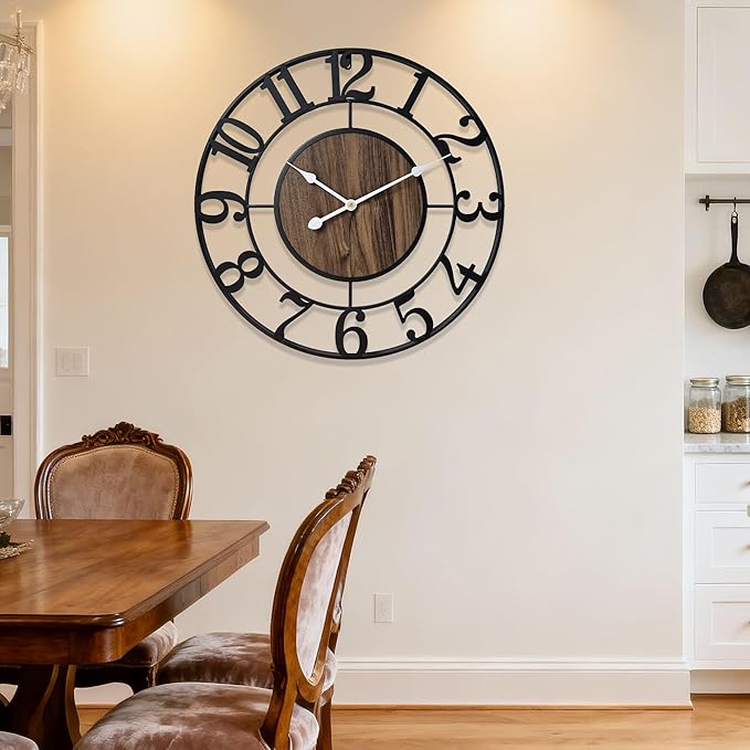 Large Metal Wall Clock, 32 Inch Retro Decorative Silent, Non Ticking, Battery - Image 4