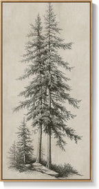 Framed Vertical Vintage Sketch Tree Living Room Wall Art, Large Black Beige - Image 9