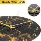 VIKMARI Black Modern Marble Texture Clock Gold Hands Rustic Kitchen Decor 12 - Image 2