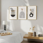 Framed Neutral Boho Wall Art Bedroom, 3 Piece Beige Mid Century Modern - Image 2