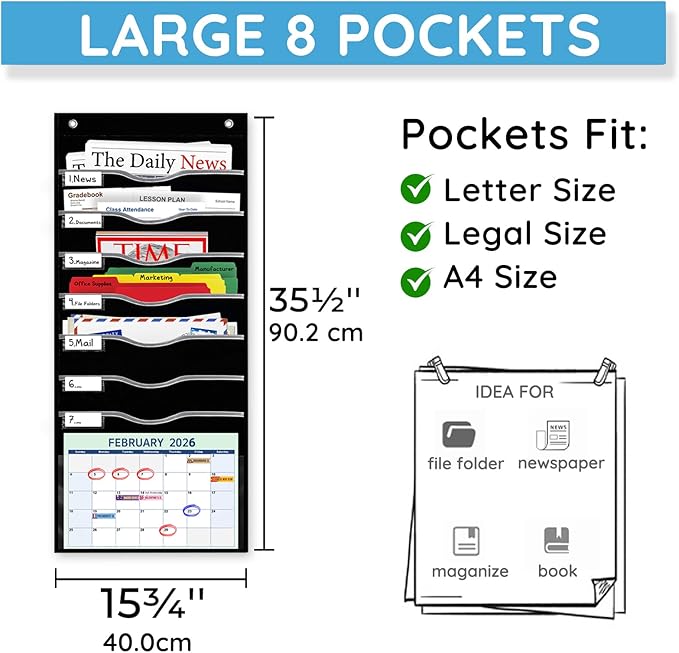 ALSLEA Hanging File Organizer 8 Pockets 15¾”W Legal/ Letter Size Paper Organizer - Image 7
