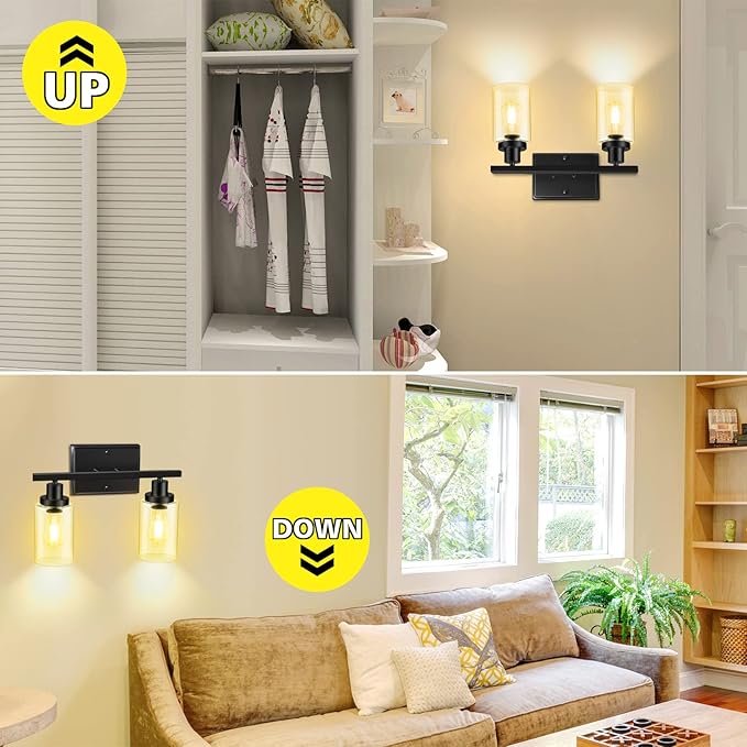 Ascher 2-Light Wall Sconces, Modern Vanity Light Fixture Black Finish, Wall - Image 2