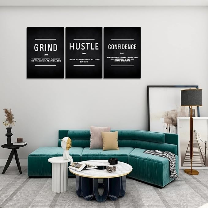 KAWAHONE Motivational Success Canvas Wall Art, Grind Hustle Confidence Wall - Image 3