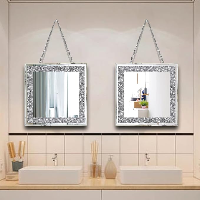 2 Piece Wall Mirrors, Crush Diamond Mirrors Decor - Image 3