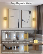 Battery Powered Wall Sconce Set of Two: Gold Wireless Rechargeable Wall Lights - Image 8