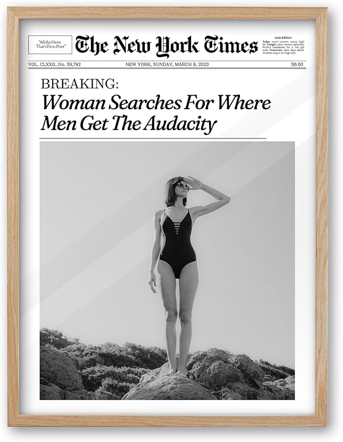 iHery Natural OAK Wood Framed Trendy NewsPaper Wall Art, 12x16in Retro Magazine by iHery