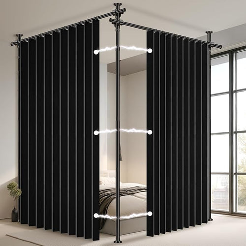 100% Blackout Room Divider Curtains Sets Black 2 Panels W100 x L84in No Drill by AJAZZ