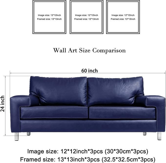 Wieco Art Framed Blue Abstract Flowers 3 Panels Canvas Prints Wall Art Modern - Image 6