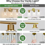 3-Light Gold Bathroom Light Fixtures, Modern Bathroom Vanity Light - Image 7