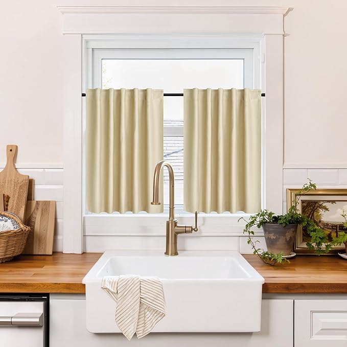 RYB HOME 100% Blackout Basement Curtains 30 inches Long, Heat & UV Blocking by RYBHOME