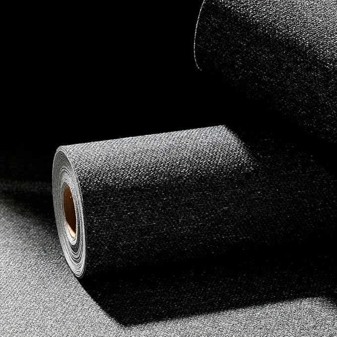 Black Peel and Stick Wallpaper Slight Velvety Feeling Woven Fabric Grasscloth - Image 2