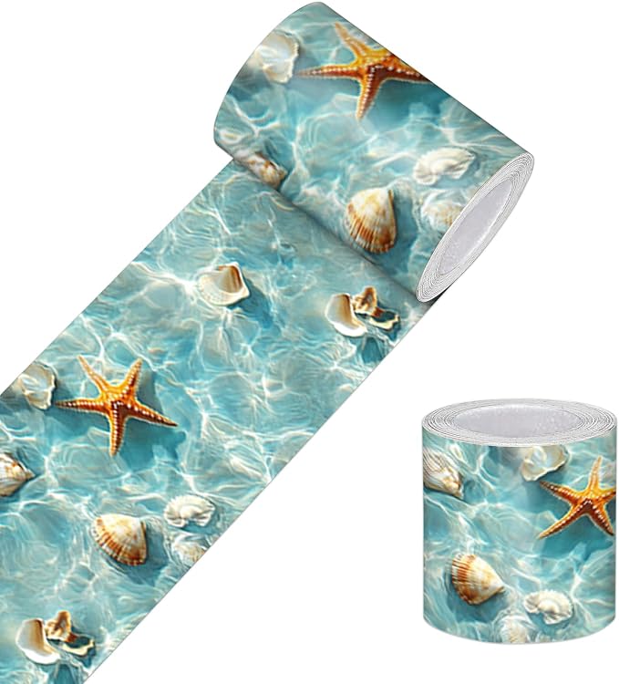 HOMETITUTE Wallpaper Border Peel and Stick Wall Border Coastal Shell Water by HOMETITUTE