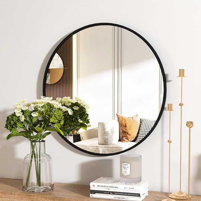 HARRITPURE Round Mirror 15.7 Black Wall Mounted Circle Mirrors Vanity Mirror - Image 3