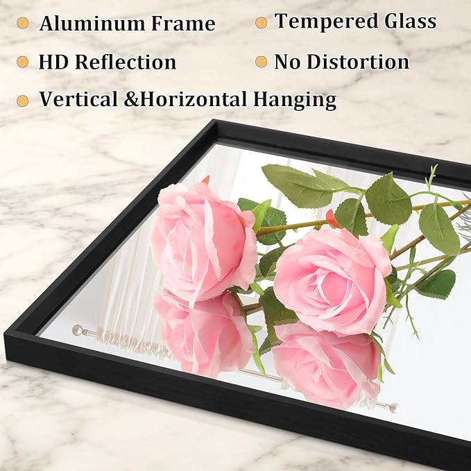 AAZZKANG Black Mirrors for Wall Rectangle Metal Framed Mirror Large 20"x16" - Image 3