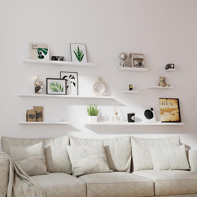 White Floating Shelves for Wall Decor, Long Wall Mounted Storage Shelf for - Image 6