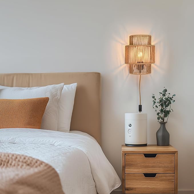 Plug-in Wall Sconces Set of 2, Handwoven Bohemian Wall Decor - Image 7