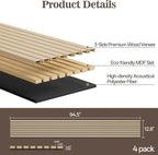 4 Pack Wood Panels for Wall, 94.4" x 12.8" Acoustic Wood Slat Wall Panel for - Image 2