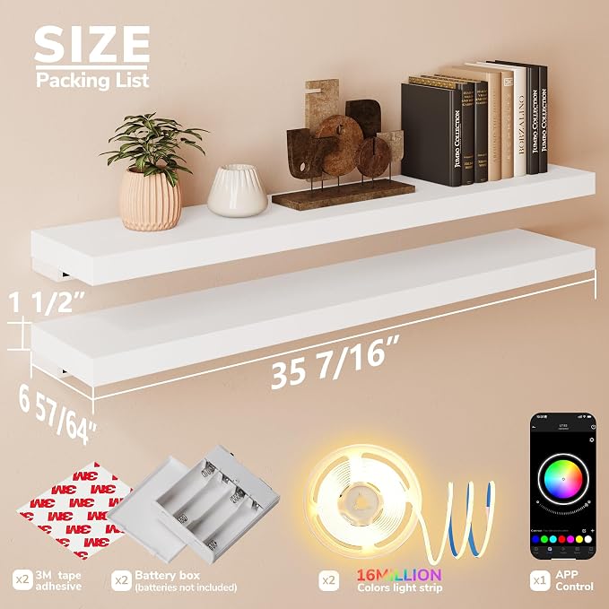BAMEOS RGB LED Floating Shelves - Image 2
