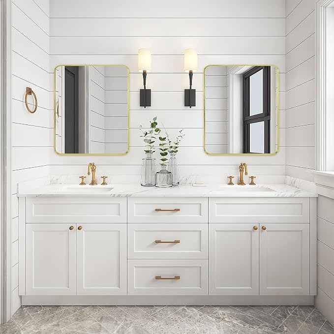 Gold Metal Framed Bathroom Mirror - Image 3