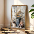 Wood Framed Farmhouse Vintage Canvas Wall Art, Rustic Floral Daisy Pictures - Image 3
