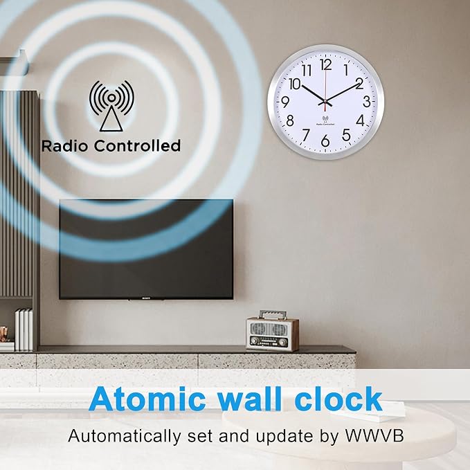 Atomic Analog Wall Clock, 14Inch Radio Controlled Sets Automatically Wall Clock - Image 2
