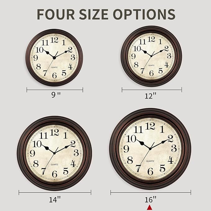 Wall Clock, Bronze Silent Non Ticking Classic Battery Operated Clocks, - Image 2